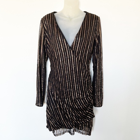 The Jetset Diaries x Revolve Womens Black Mini Gold Sequin Dress Sz M - Picture 2 of 11